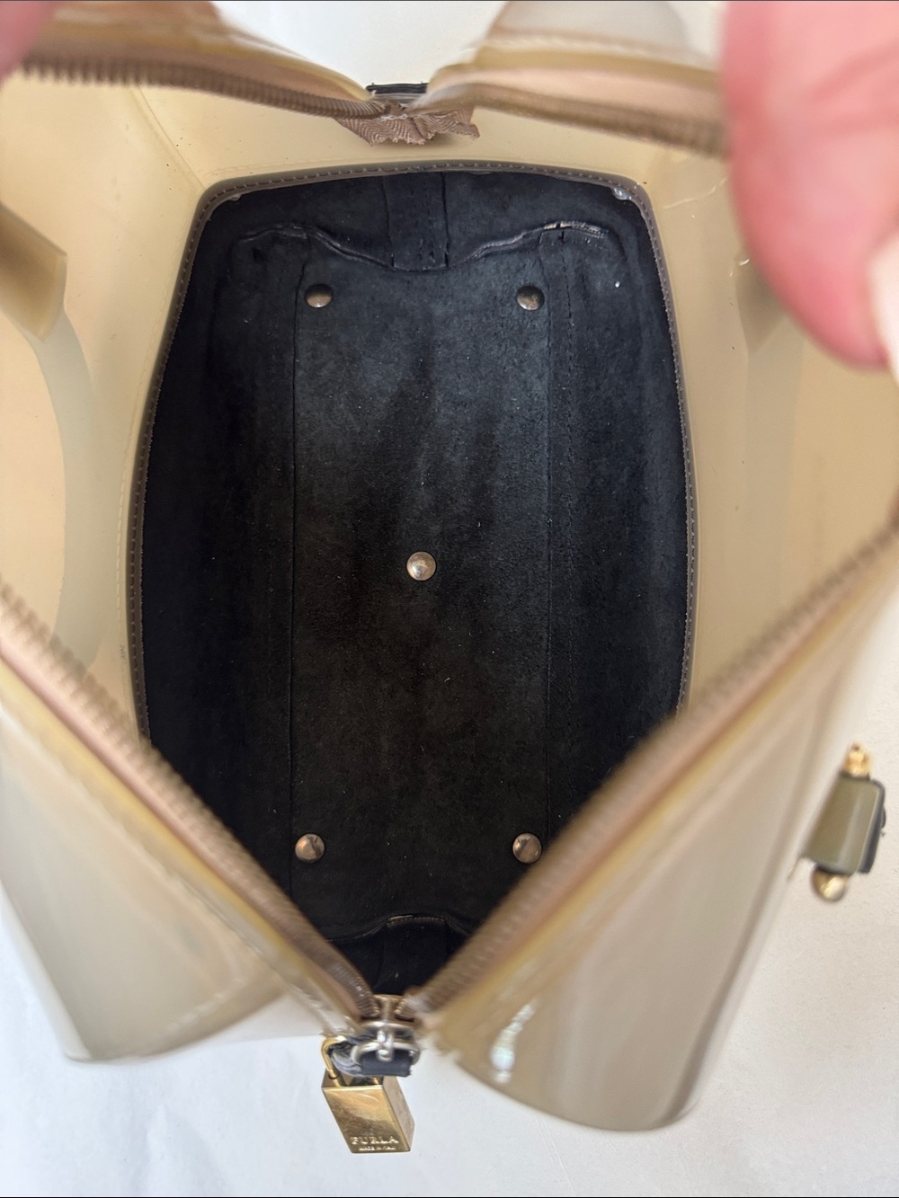 Furla Jelly Candy Bag beige with leopard print top handle and strap - Picture 3 of 11